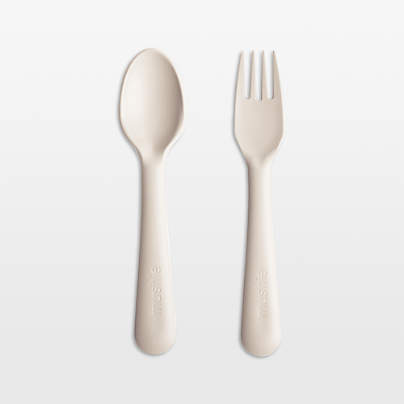 Mushie Ivory Plastic Fork & Spoon Set