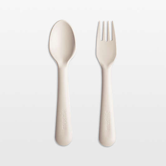 Mushie Ivory Plastic Fork & Spoon Set