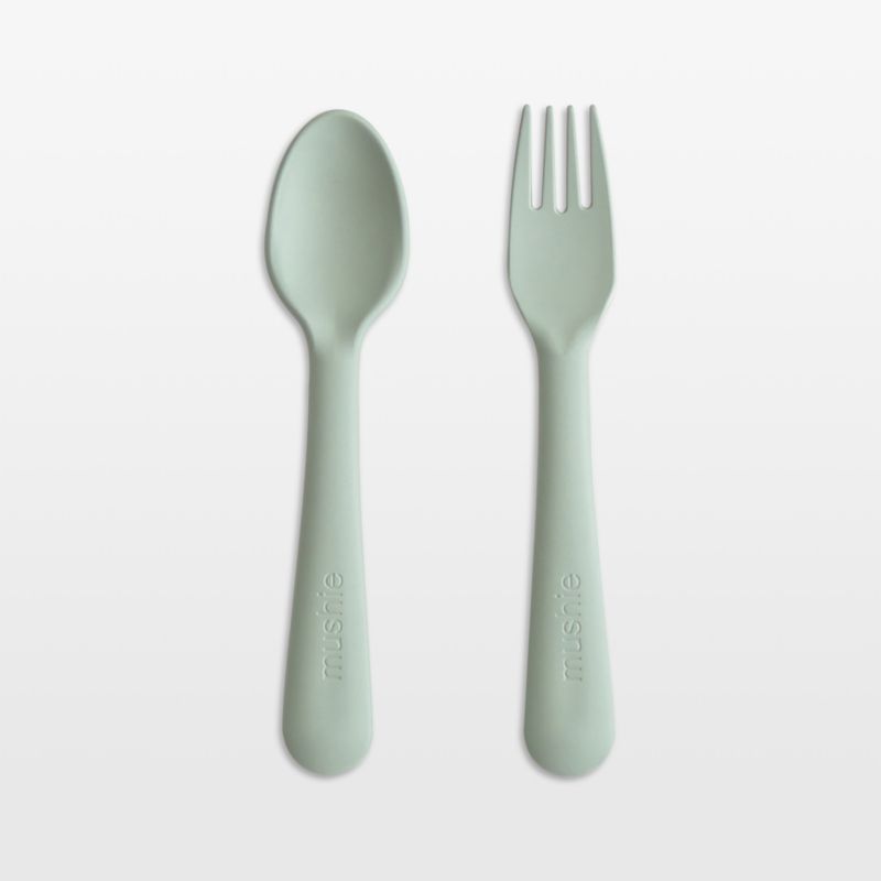 Mushie Sage Plastic Fork & Spoon Set - image 0 of 5