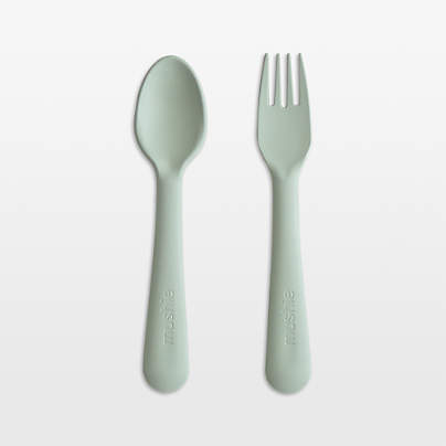 Mushie Sage Plastic Fork & Spoon Set