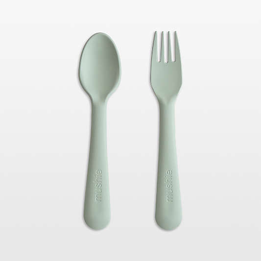 Mushie Sage Plastic Fork & Spoon Set