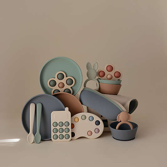 Mushie Silicone Blue Phone Baby Press Toy