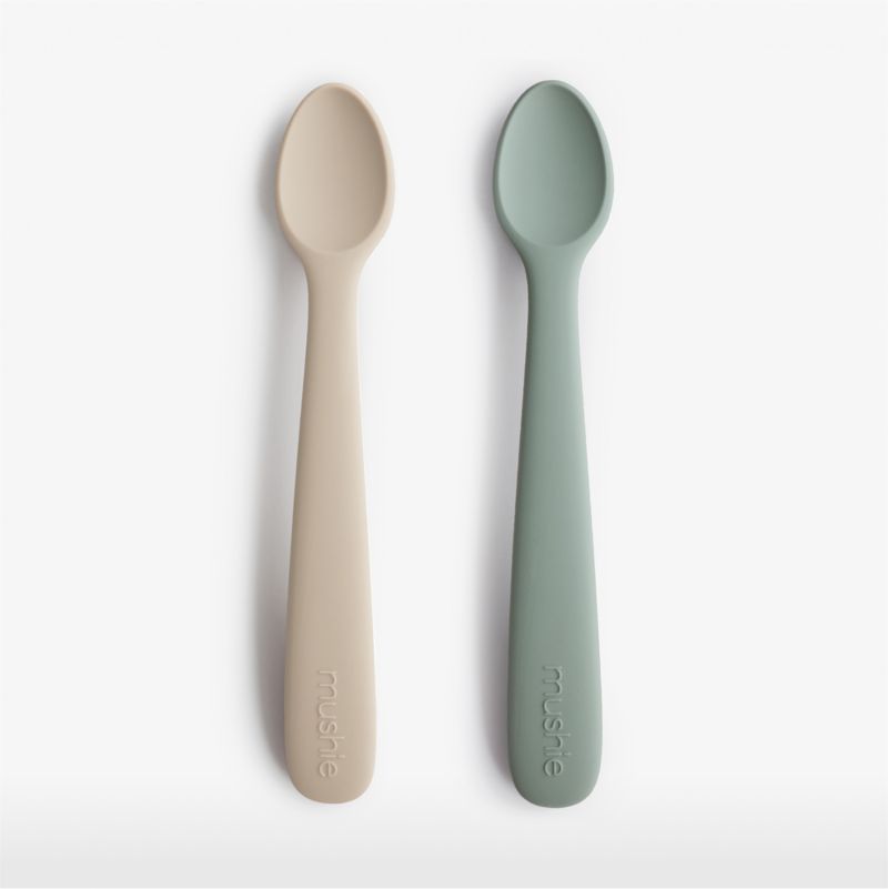 BEABA Toddlers' Self Feeding Silicone Spoons Set - Travel Set of 2 -  Grey/Sage