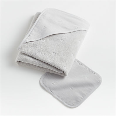 View Grey Organic Turkish Cotton Baby Towel Gift Set details