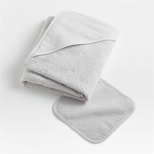 Grey Organic Turkish Cotton Baby Towel Gift Set