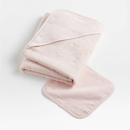 Pink Organic Turkish Cotton Baby Towel Gift Set