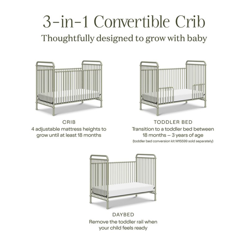 Namesake Abigail Heirloom Sage Iron 3-in-1 Convertible Crib - image 2 of 3