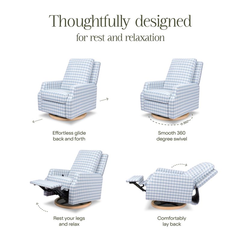 Namesake Crewe Blue Gingham Swivel Glider Power Recliner Nursery Chair - image 5 of 6