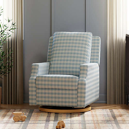 Namesake Crewe Blue Gingham Manual Swivel Glider Nursery Chair