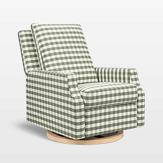 Namesake Crewe Moss Green Gingham Manual Swivel Glider Nursery Chair