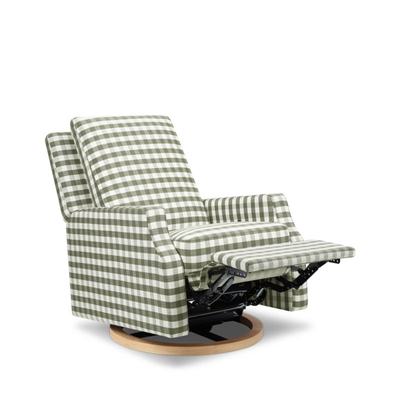 Namesake Crewe Moss Green Gingham Swivel Glider Power Recliner Nursery Chair - image 2 of 6