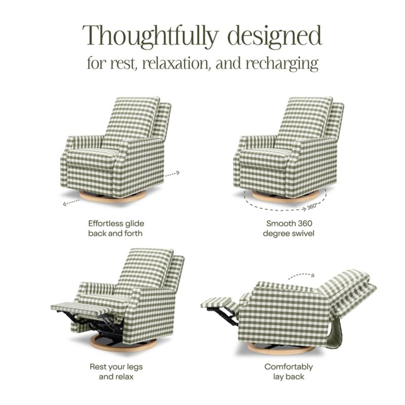 Namesake Crewe Moss Green Gingham Swivel Glider Power Recliner Nursery Chair - image 5 of 6