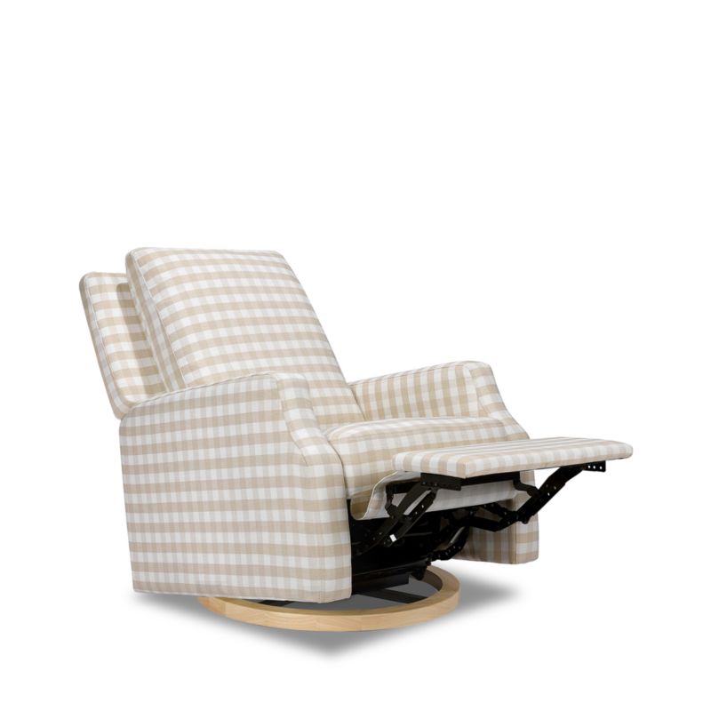 Namesake Crewe Tan Gingham Swivel Glider Power Recliner Nursery Chair - image 3 of 6