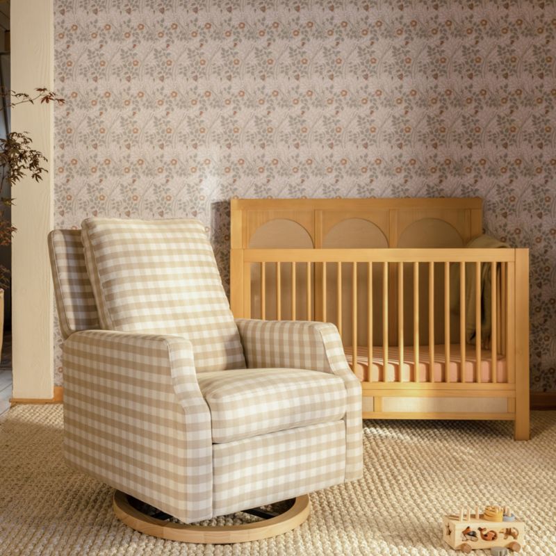 Namesake Crewe Tan Gingham Swivel Glider Power Recliner Nursery Chair - image 1 of 6