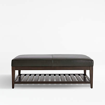 Nash Leather Rectangular Ottoman with Slats