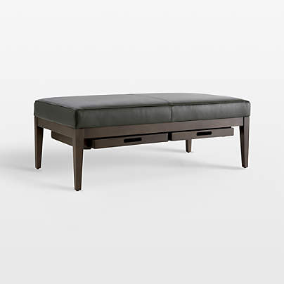 Nash Leather Rectangular Ottoman with Tray