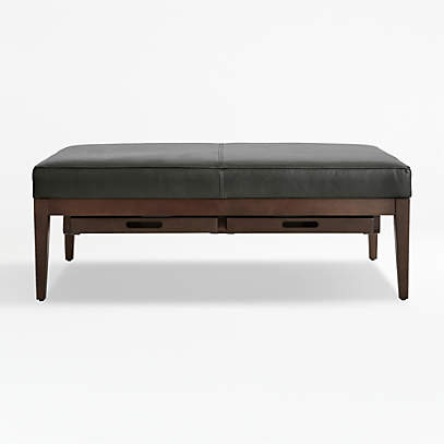 Nash Leather Rectangular Ottoman with Tray + Reviews | Crate 