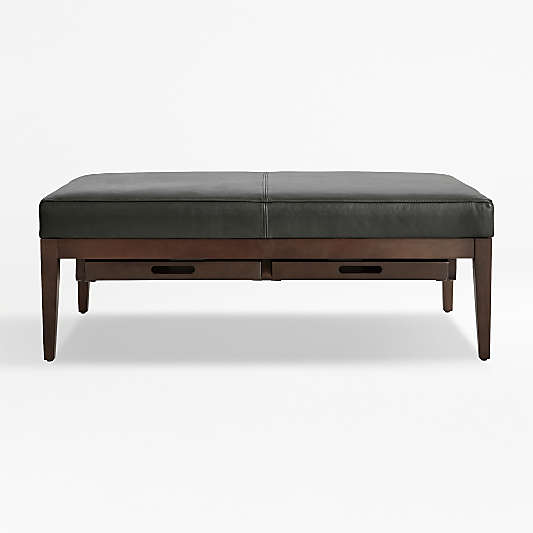 Nash Leather Rectangular Ottoman with Tray