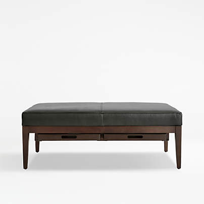 Nash Leather Rectangular Ottoman with Tray