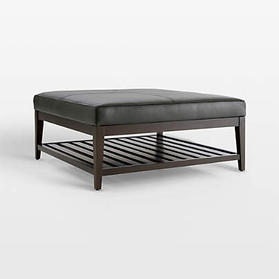 Nash Leather Square Ottoman with Slats