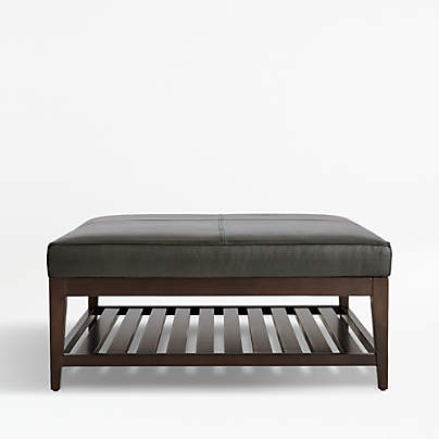 Nash Leather Square Ottoman with Slats