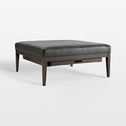 Nash Leather Square Ottoman with Tray