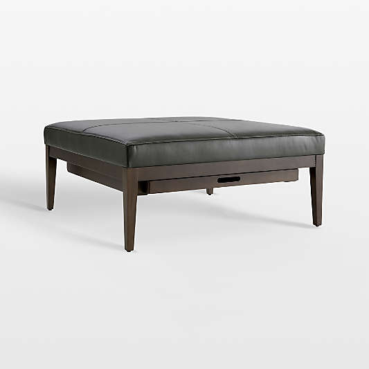 Nash Leather Square Ottoman with Tray