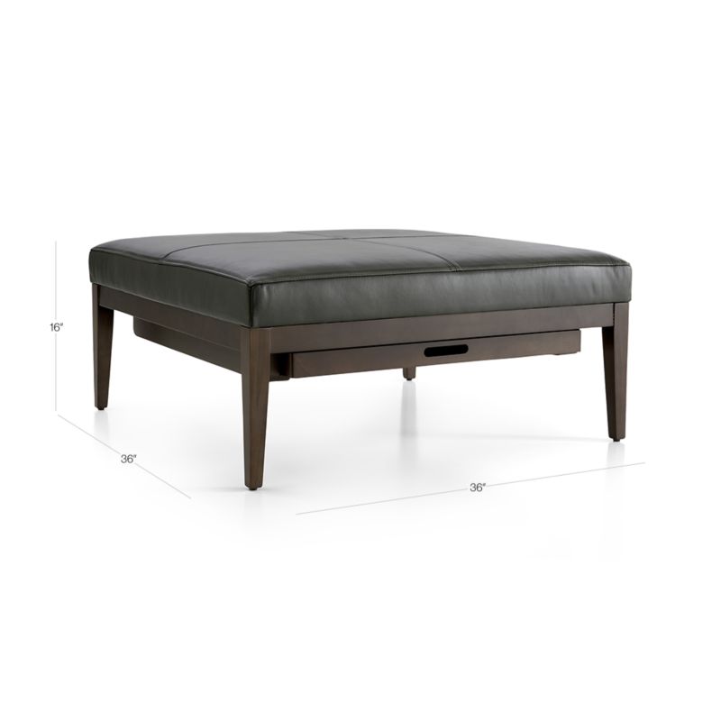 View Nash Leather Square Ottoman with Tray - image 3 of 9