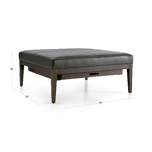 Nash Leather Square Ottoman with Tray