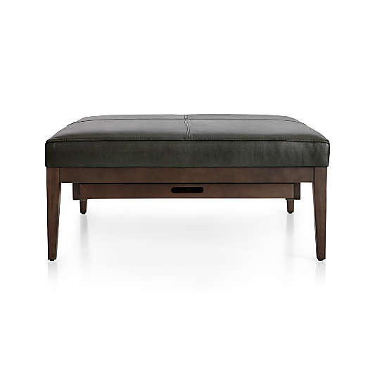 Nash Leather Square Ottoman with Tray