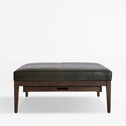 Nash Leather Square Ottoman with Tray