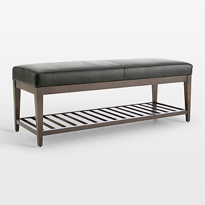Nash Leather Small Bench with Slats