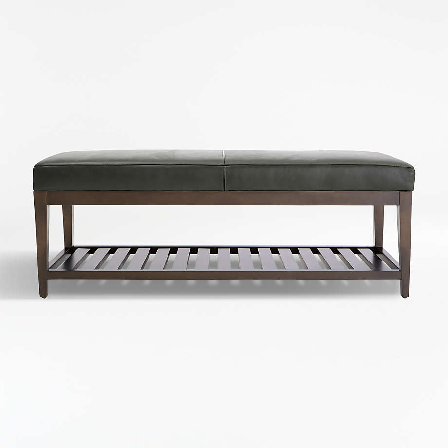 Gray leather deals bench