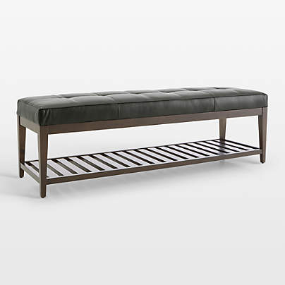 Nash Leather Large Tufted Bench with Slats