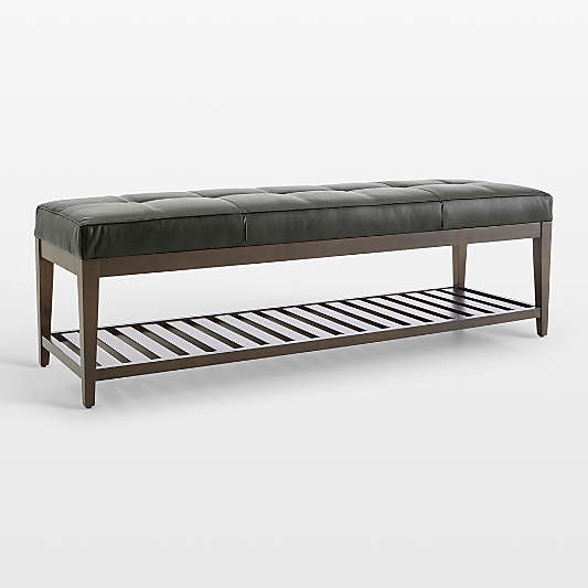 Nash Leather Large Tufted Bench with Slats