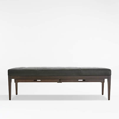 Nash Leather Large Tufted Bench with Tray