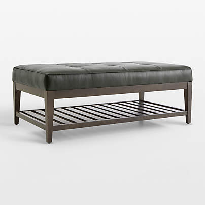 Nash Leather Tufted Rectangular Ottoman with Slats