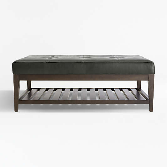 Nash Leather Tufted Rectangular Ottoman with Slats