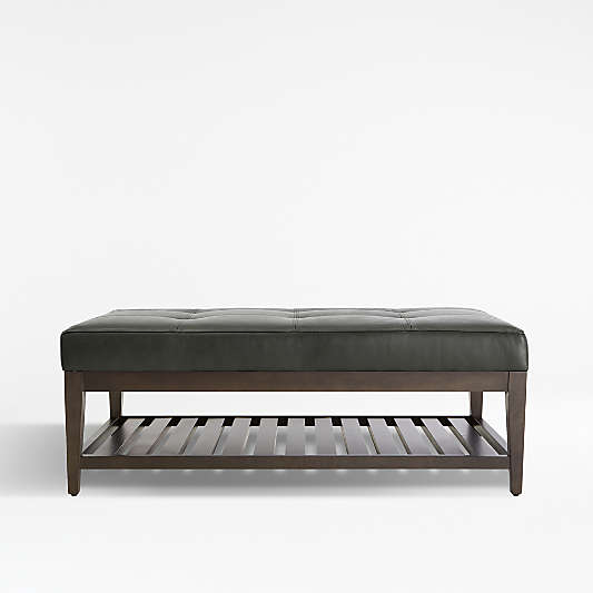 Nash Leather Tufted Rectangular Ottoman with Slats