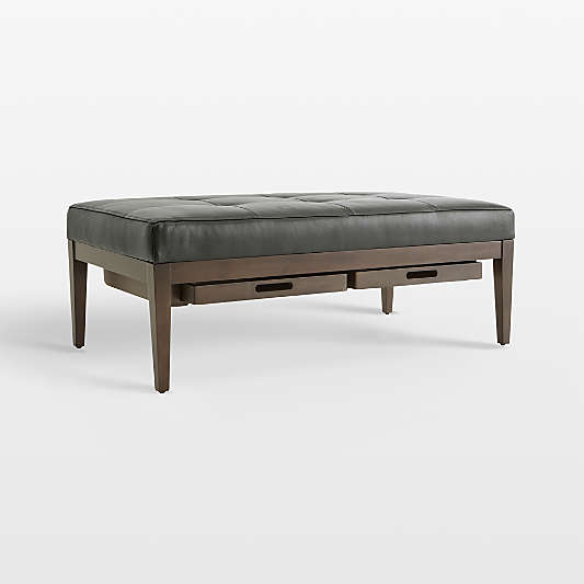 Nash Leather Tufted Rectangular Ottoman with Tray