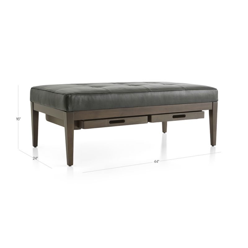 View Nash Leather Tufted Rectangular Ottoman with Tray - image 3 of 11