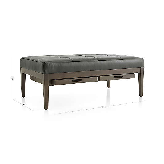 Nash Leather Tufted Rectangular Ottoman with Tray