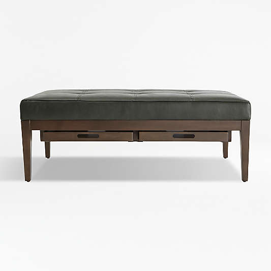 Nash Leather Tufted Rectangular Ottoman with Tray