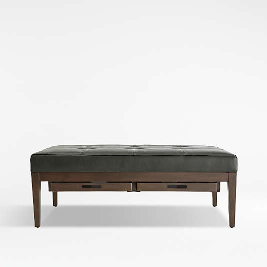 Nash Leather Tufted Rectangular Ottoman with Tray