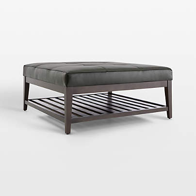 Nash Leather Tufted Square Ottoman with Slats