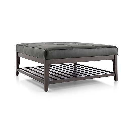 Nash Leather Tufted Square Ottoman with Slats