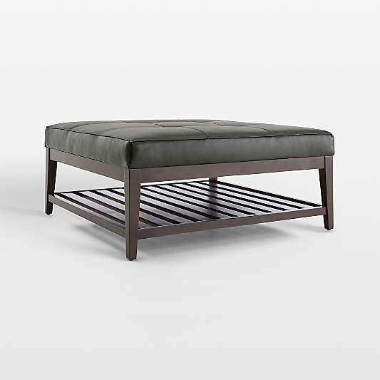 Nash Leather Tufted Square Ottoman with Slats