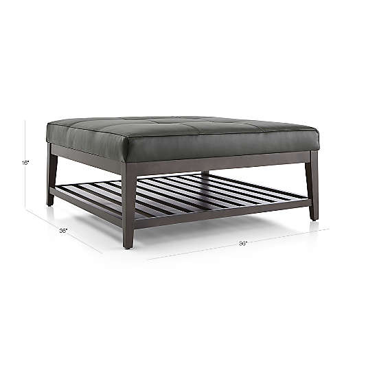 Nash Leather Tufted Square Ottoman with Slats