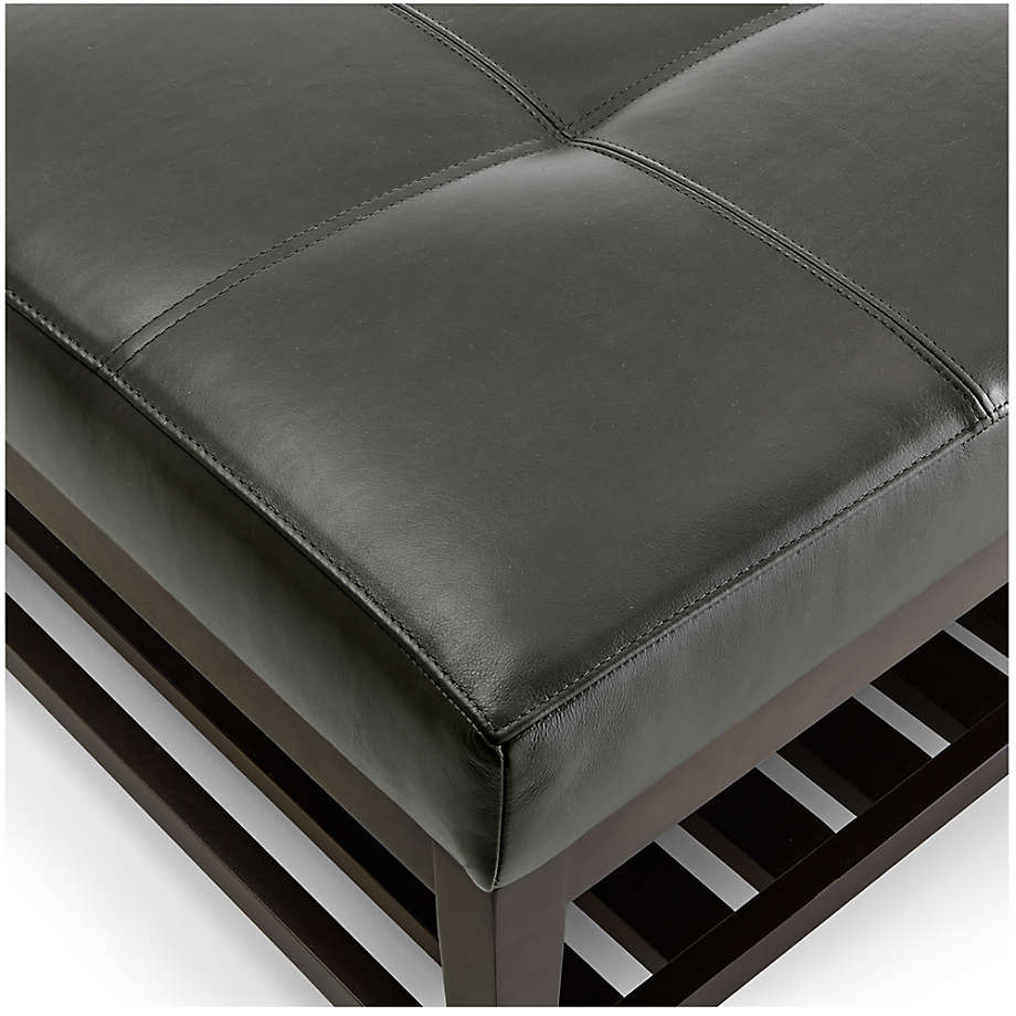 Nash Leather Tufted Square Ottoman with Slats Crate Barrel