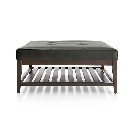 Nash Leather Tufted Square Ottoman with Slats